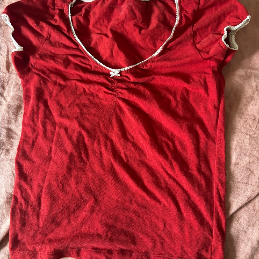Brandy Melville Red Blouse with White Accents